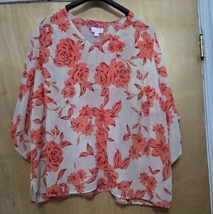 Kim Gravel Plus Size Floral Chiffon Blouse - Red and Cream